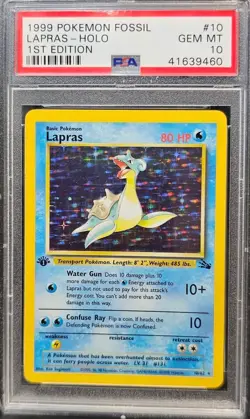 1999 Pokemon Fossil Lapras PSA 10 GEM 1st Edition Holo #10 - Image 1