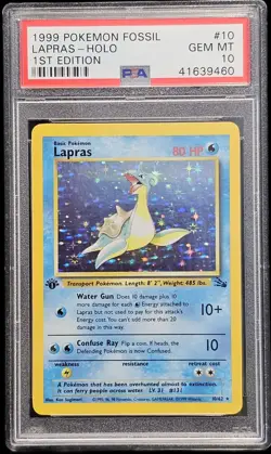1999 Pokemon Fossil Lapras PSA 10 GEM 1st Edition Holo #10 - Image 2