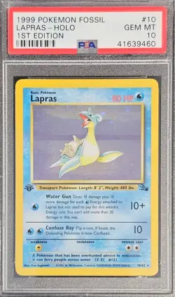 1999 Pokemon Fossil Lapras PSA 10 GEM 1st Edition Holo #10 - Image 3
