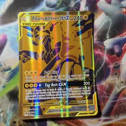 JUMBO Oversized Pikachu & Zekrom GX Tag Team Gold Promo SM248 Pokemon NM - Image 1