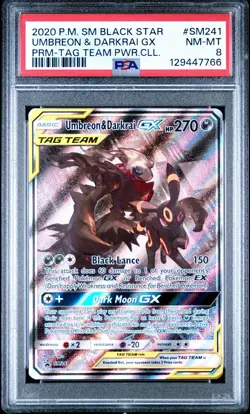 2020 POKEMON SM PROMO TAG TEAM POWERS COLLECTION UMBREON & DARKRAI GX PSA 8 - Image 1