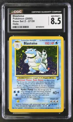 CGC 8.5 Blastoise 2000 Base Set 2 2/130 Holo SWIRL Pokemon Card - Image 1