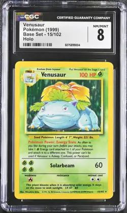 CGC 8 Venusaur 1999 Base Set 15/102 Holo Pokemon Card - Image 1