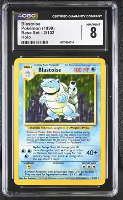 CGC 8 Blastoise 1999 Base Set 2/102 Holo Pokemon Card - Image 1