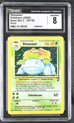 CGC 8 Venusaur 2000 Base Set 2 18/130 Holo Pokemon Card - Image 1
