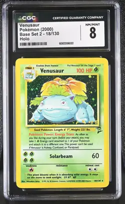 CGC 8 Venusaur 2000 Base Set 2 18/130 Holo Pokemon Card - Image 1