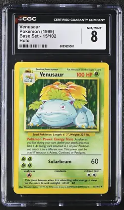 CGC 8 Venusaur 15/102 Holo Base Set Pokemon Card - Image 1