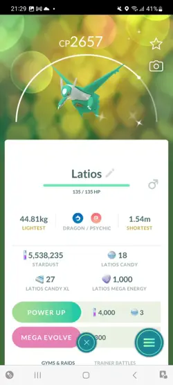 Pokemon Go Shiny Legendary Latios - Image 1