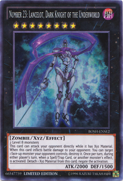 YUGIOH NUMBER 23: LANCELOT, DARK KNIGHT OF THE UNDERWOR SUPER RARE BOSH-ENSE2 NM - Image 1