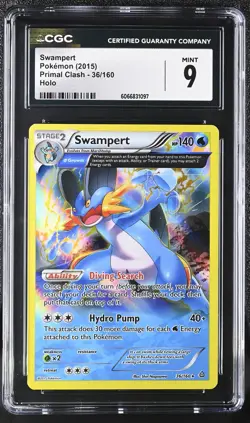 CGC 9 MINT Swampert 2015 Primal Clash 36/160 Holo Pokemon Card - Image 1