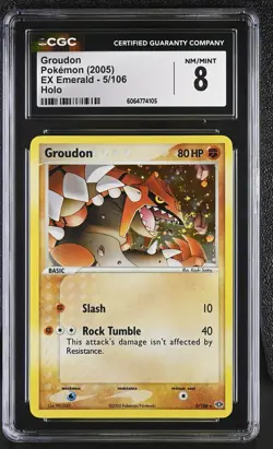 CGC 8 Groudon 2005 EX Emerald 5/106 Holo SWIRL Pokemon Card - Image 1
