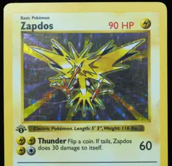 1st Edition Shadowless Zapdos 16/102 LP/MP Holo Pokemon Card Thick Stamp - Image 3