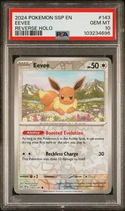 2024 Pokemon SSP EN EEVEE REVERSE HOLO #143 PSA 10 - Image 1