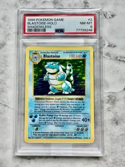1999 POKEMON BASE SET SHADOWLESS #2 BLASTOISE-HOLO PSA 8 NM-MT - Image 1