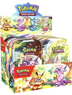Pokemon Prismatic Evolutions Set Of 8 Mini Tins In Display Box New - Image 1