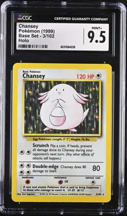 CGC 9.5 MINT+ Chansey 1999 Base Set 3/102 Holo Pokemon Card - Image 1