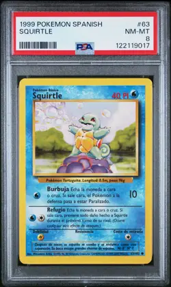 PSA 8 Squirtle 63/102 Spanish Pokemon Base Set Rare Card 1999 WOTC - Image 1