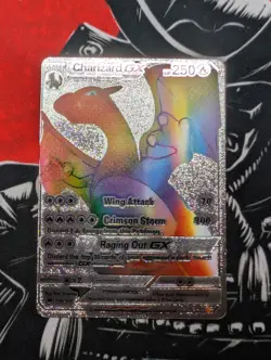 Rainbow Charizard GX Silver Foil Fan Art Textured Display Card NM - Image 1