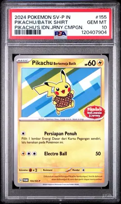 2024 Pokemon Indonesian SV-P Promo #155 Pikachu Batik Shirt PSA 10 - Image 1