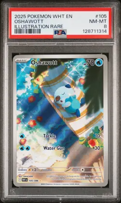 2025 POKEMON WHT EN-WHITE FLARE ILLUSTRATION RARE #105 OSHAWOTT PSA 8 - Image 1
