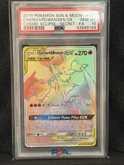 Pokemon PSA 10 Charizard & Braixen GX 251/236 Cosmic Eclipse Rainbow Secret Rare - Image 1