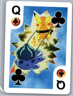 1999 Bicycle Pokemon Playing Card - Queen of Spades - Pikachu & Bulbasaur - Image 1