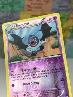 SHIPS SAME DAY Pokemon Card Swoobat 65/113 Reverse Holo Psychic Type 2013 - Image 3