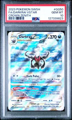 2023 POKEMON SWORD & SHIELD CROWN ZENITH #GG50 FULL ART/DARKRAI VSTAR PSA 10 - Image 1