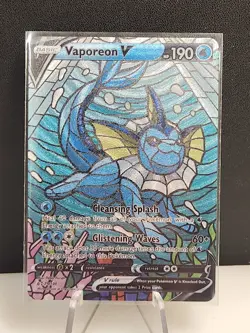 Vaporeon CUSTOM Stained Glass Holo Van Gogh Shiny Unbranded Card Display Only - Image 2