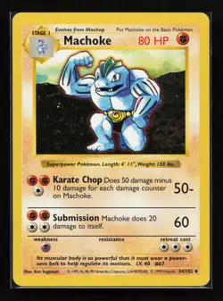Machoke 34/102 Uncommon Base Set (Shadowless) Pokemon Card - Image 1