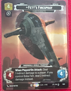 STAR WARS UNLIMITED TCG JUMP TO LIGHTSPEED: PRESTIGE FOIL CARD: FETT'S FIRESPRAY - Image 1