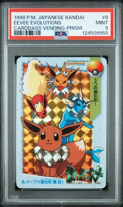 1998 POKEMON JPN BANDAI CARDDASS VENDING #8 EEVEE EVOLUTIONS-PRISM PSA 9 - Image 1