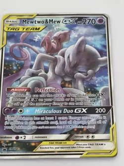 Pokemon TCG Mewtwo & Mew GX SM191 Tag Team Black Star Promo Sun & Moon Damaged - Image 1