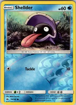 Pokemon TCG Shellder Sun & Moon Base Set 33/149 Reverse Holo Common Card NM - Image 1