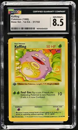 CGC 8.5 Koffing 1999 Base Set Shadowless 1st Edition 51/102 Pokemon Card - Image 1