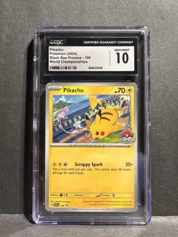 Pikachu 190 World Championship 2024 CGC GEM MINT 10 Black Star Promo Pokemon TCG - Image 1