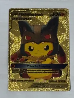 Pokemon Pikachu Mega Lucario Cosplay 625HP Gold Foil Fan Art Card #009 - Image 1