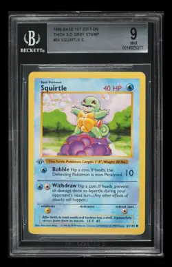 Pokemon Squirtle Base Set Shadowless 1st Edition Thick Grey Stamp #63 BGS 9 - Image 1