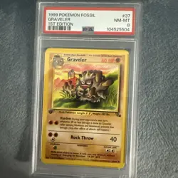 PSA 8 MINT 1999 POKEMON FOSSIL 37 GRAVELER 1ST EDITION ENGLISH - Image 1