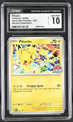 CGC 10 Pikachu SVP 225 Worlds Celebration Promo Pokemon Card - Image 1