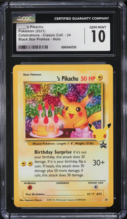 CGC 10 Birthday Pikachu 24 Celebrations Classic Collection Pokemon 25th - Image 1