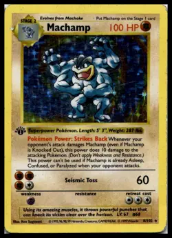 Machamp 08/102 Base Set 1st Edition Shadowless Holo Pokemon Card WOTC | MP - Image 1
