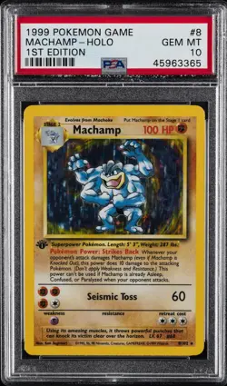 1999 POKEMON GAME 1ST ED #8 MACHAMP-HOLO PSA 10 - Image 1