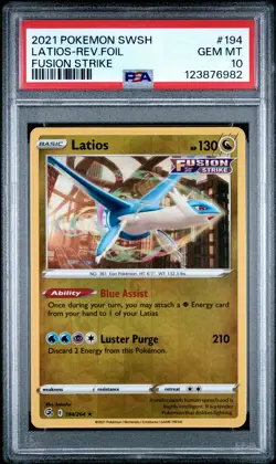 2021 POKEMON SWORD & SHIELD FUSION STRIKE #194 LATIOS-REVERSE FOIL PSA 10 - Image 1