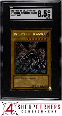 2002 YU-GI-OH! COLLECTOR'S TIN #BPT-005 RED-EYES BLACK DRAGON POP 6 SGC 8.5 - Image 1