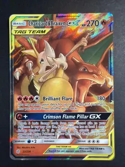 Charizard & Braixen GX 22/236 Cosmic Eclipse Tag Team Ultra Rare Pokemon Card MP - Image 1