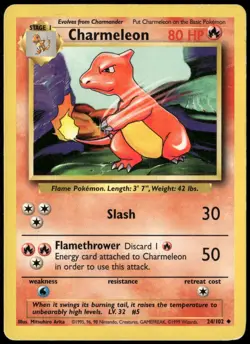 Charmeleon 24/102 Base Set Non Holo Rare Vintage Pokemon Card Damaged-1 - Image 1