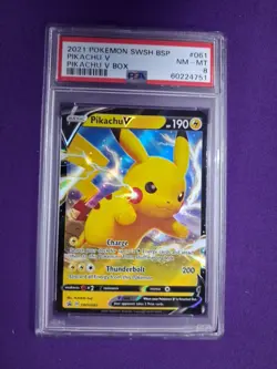 Pikachu V SWSH061 2021 Pokemon SWSH Pikachu V Box Promo #061 PSA 8 - Image 1