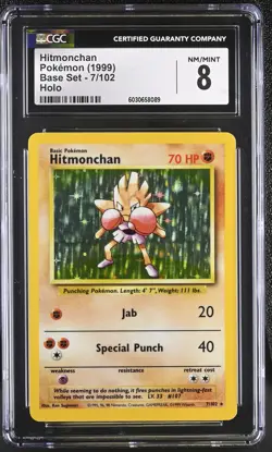 CGC 8 Hitmonchan 1999 Base Set 7/102 Holo Pokemon Card - Image 1