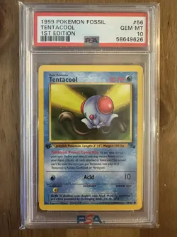Pokemon TCG Tentacool Fossil, 1st Edition Common Card 56/62 PSA 10 GEM MT - Image 1
